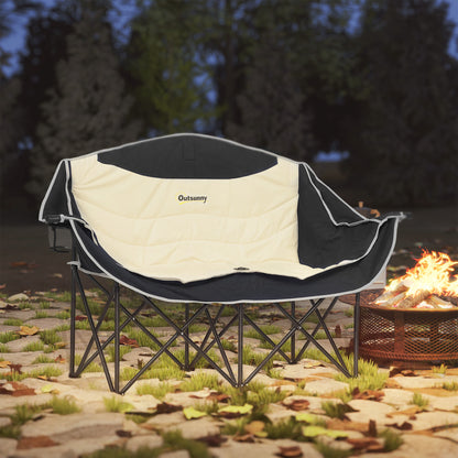 Double Camping Chair for Adults with Armrests, Cup Holders, Khaki