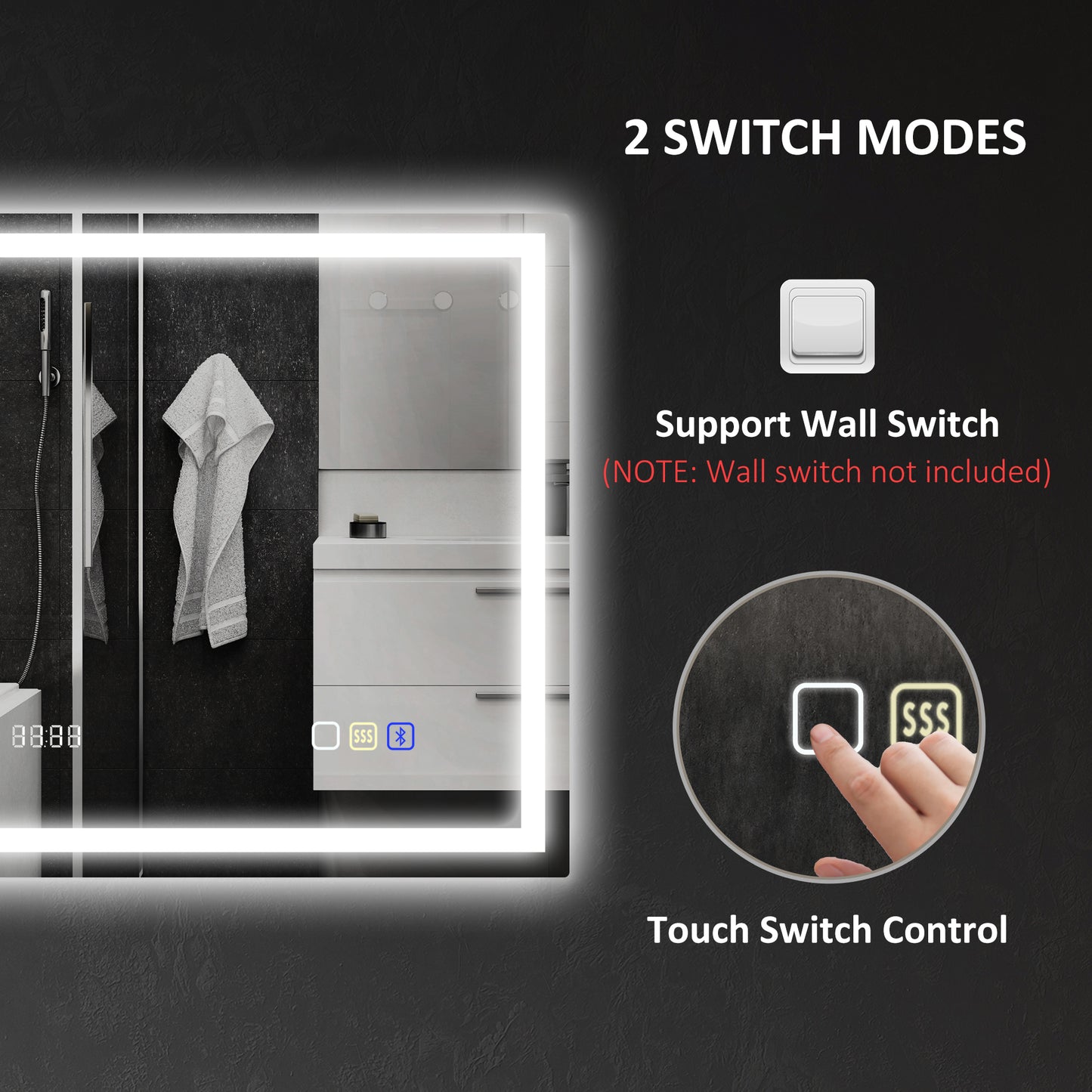 600 x 800 mm Bathroom Mirror with Bluetooth Clock Lights Demister Pad