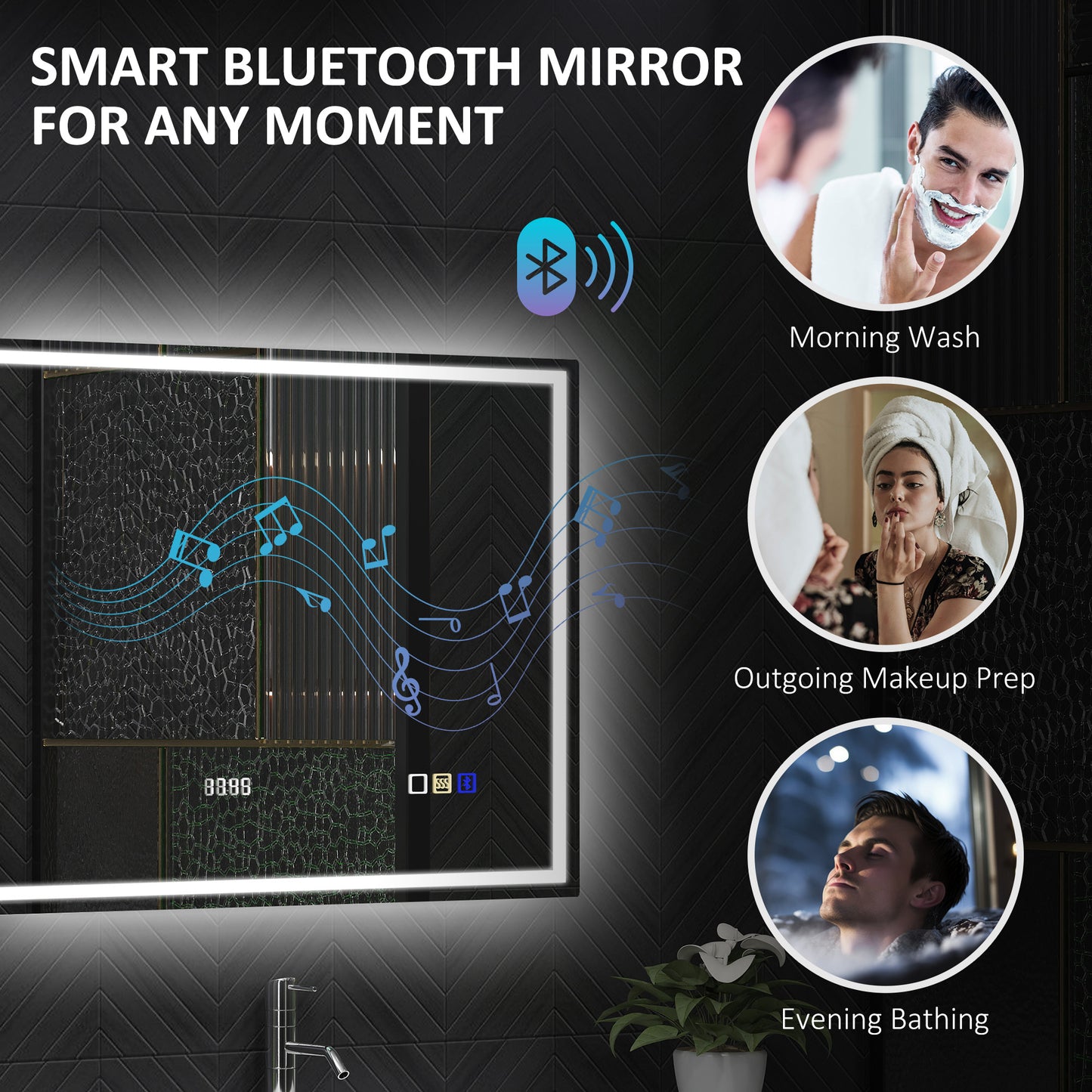600 x 800 mm Bathroom Mirror with Bluetooth Clock Lights Demister Pad