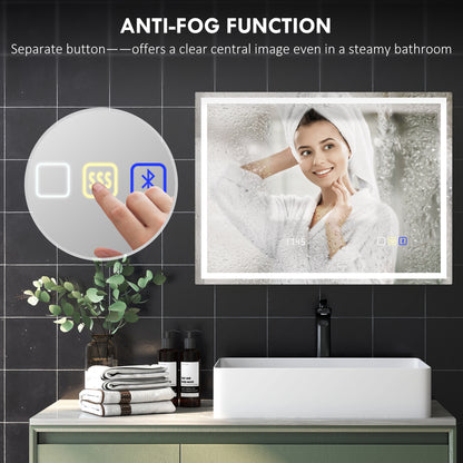 600 x 800 mm Bathroom Mirror with Bluetooth Clock Lights Demister Pad