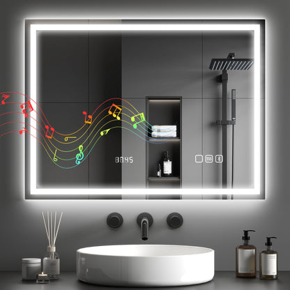 600 x 800 mm Bathroom Mirror with Bluetooth Clock Lights Demister Pad