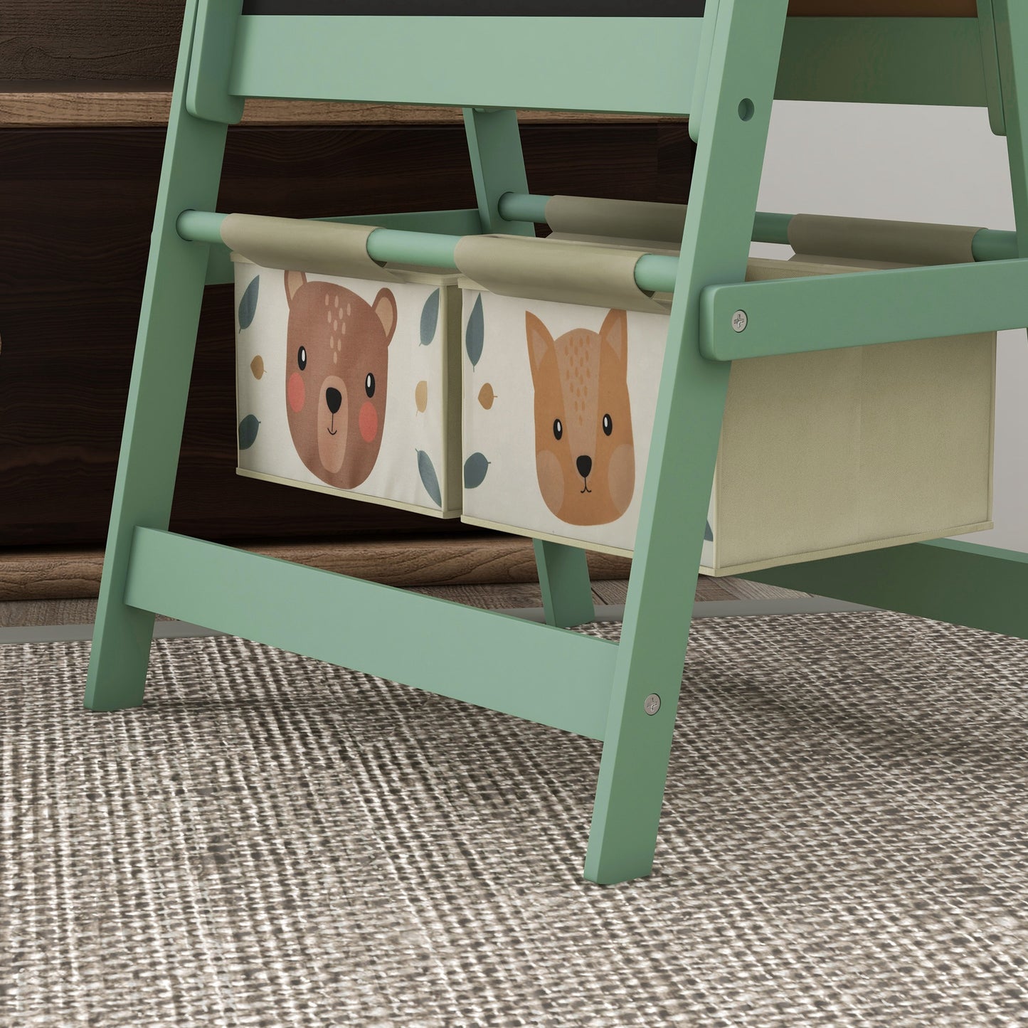 Kids Easel with Paper Roll, Blackboard, Whiteboard, Storage, Green