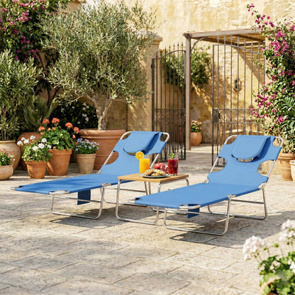 2 Sun Loungers with Reading Hole, Folding Garden Lounger, Blue