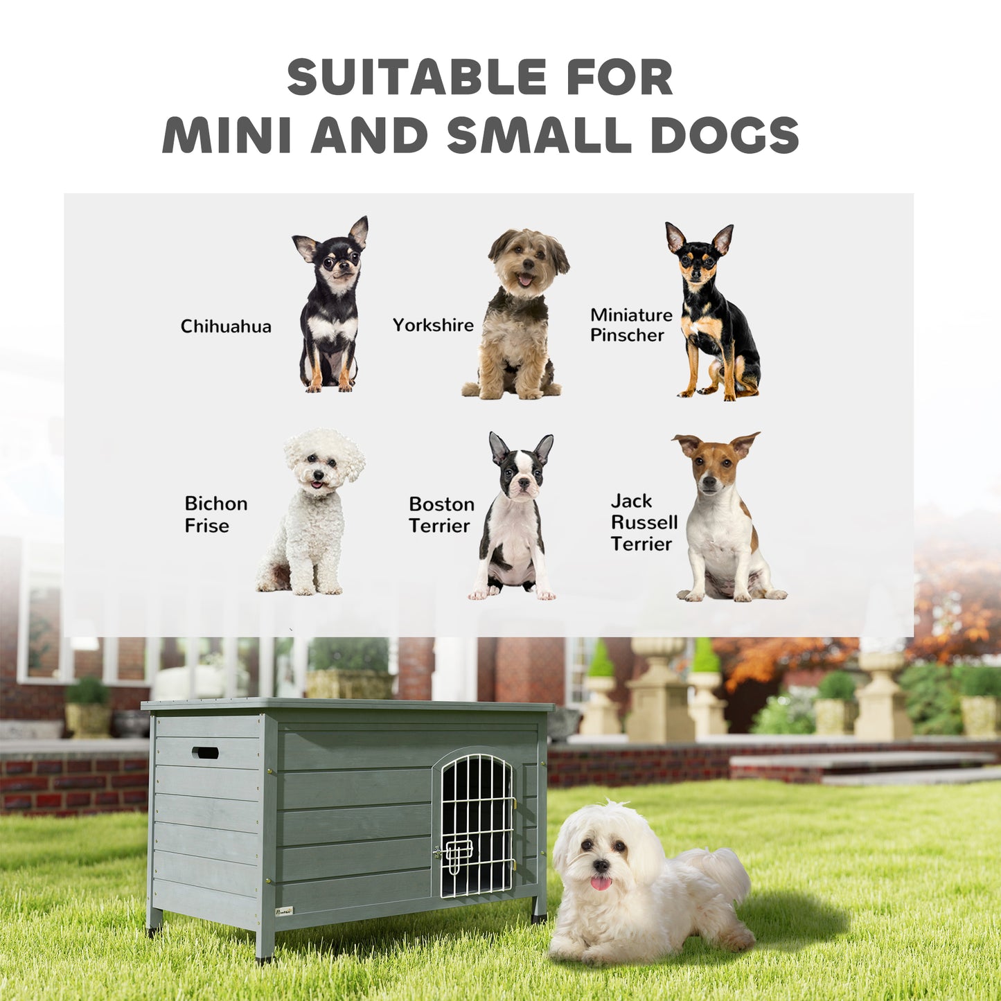 PawHut Wooden Dog House, Outdoor Dog Kennel w/ Removable Bottom, Dark Grey