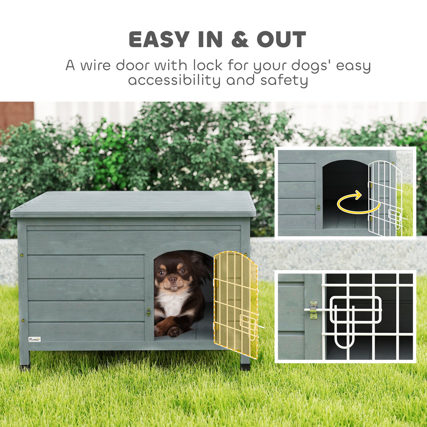 PawHut Wooden Dog House, Outdoor Dog Kennel w/ Removable Bottom, Dark Grey