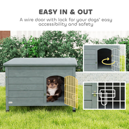 PawHut Wooden Dog House, Outdoor Dog Kennel w/ Removable Bottom, Dark Grey