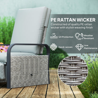 Rattan Garden Recliner Chair Sun Lounger w/ Side Tray, Grey