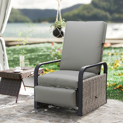 Rattan Garden Recliner Chair Sun Lounger w/ Side Tray, Grey