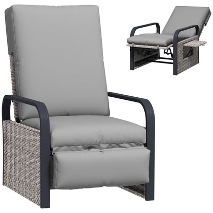 Rattan Garden Recliner Chair Sun Lounger w/ Side Tray, Grey