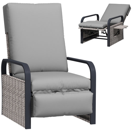 Rattan Garden Recliner Chair Sun Lounger w/ Side Tray, Grey