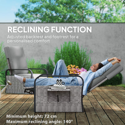 Rattan Garden Recliner Chair Sun Lounger w/ Side Tray, Grey