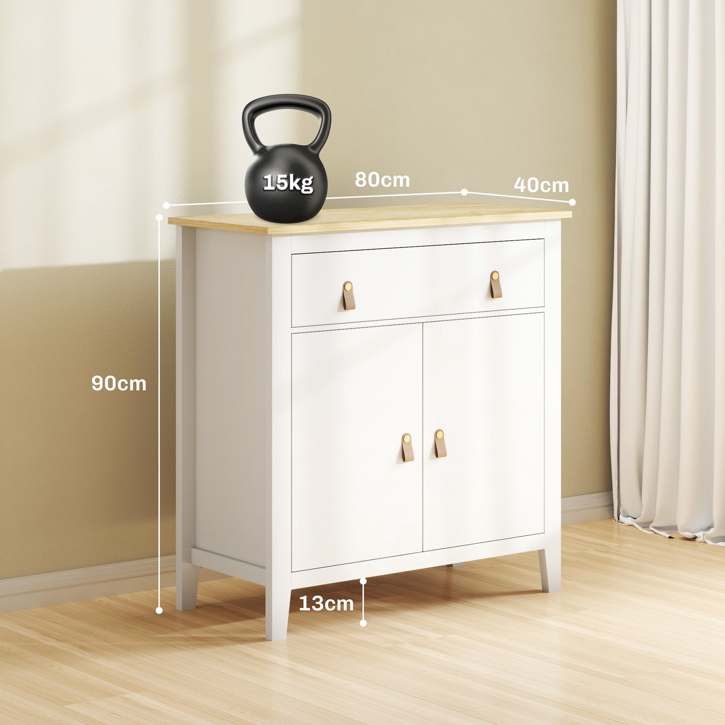 Sideboard with Drawer, Adjustable Shelf for Living Room, White