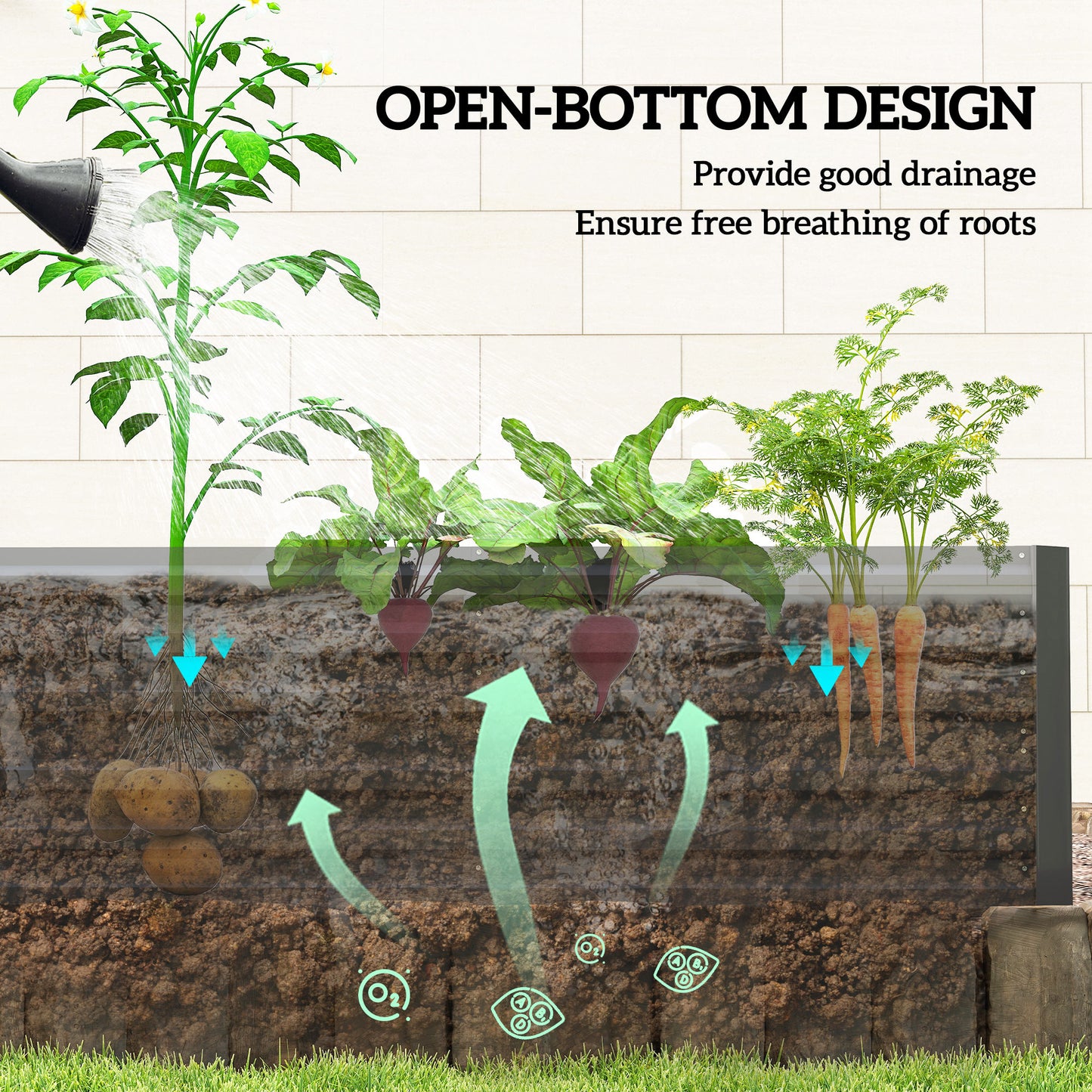 Galvanised Steel Outdoor Raised Bed w/ Reinforced Rods, Black