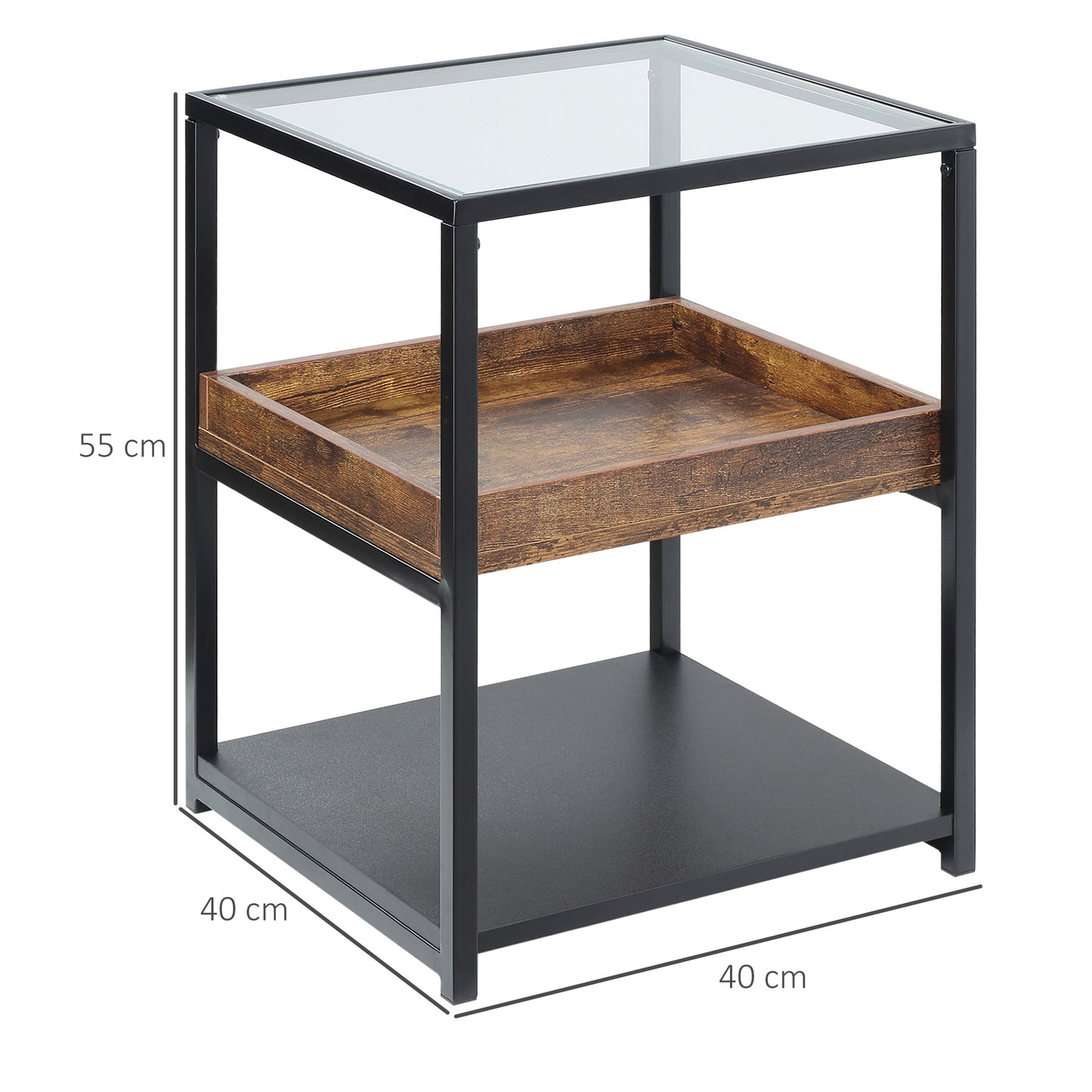 Industrial Side Table with 3-tier Storage Shelves Rustic Brown