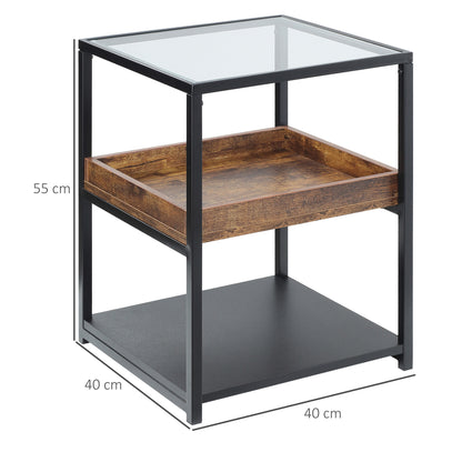 Industrial Side Table with 3-tier Storage Shelves Rustic Brown