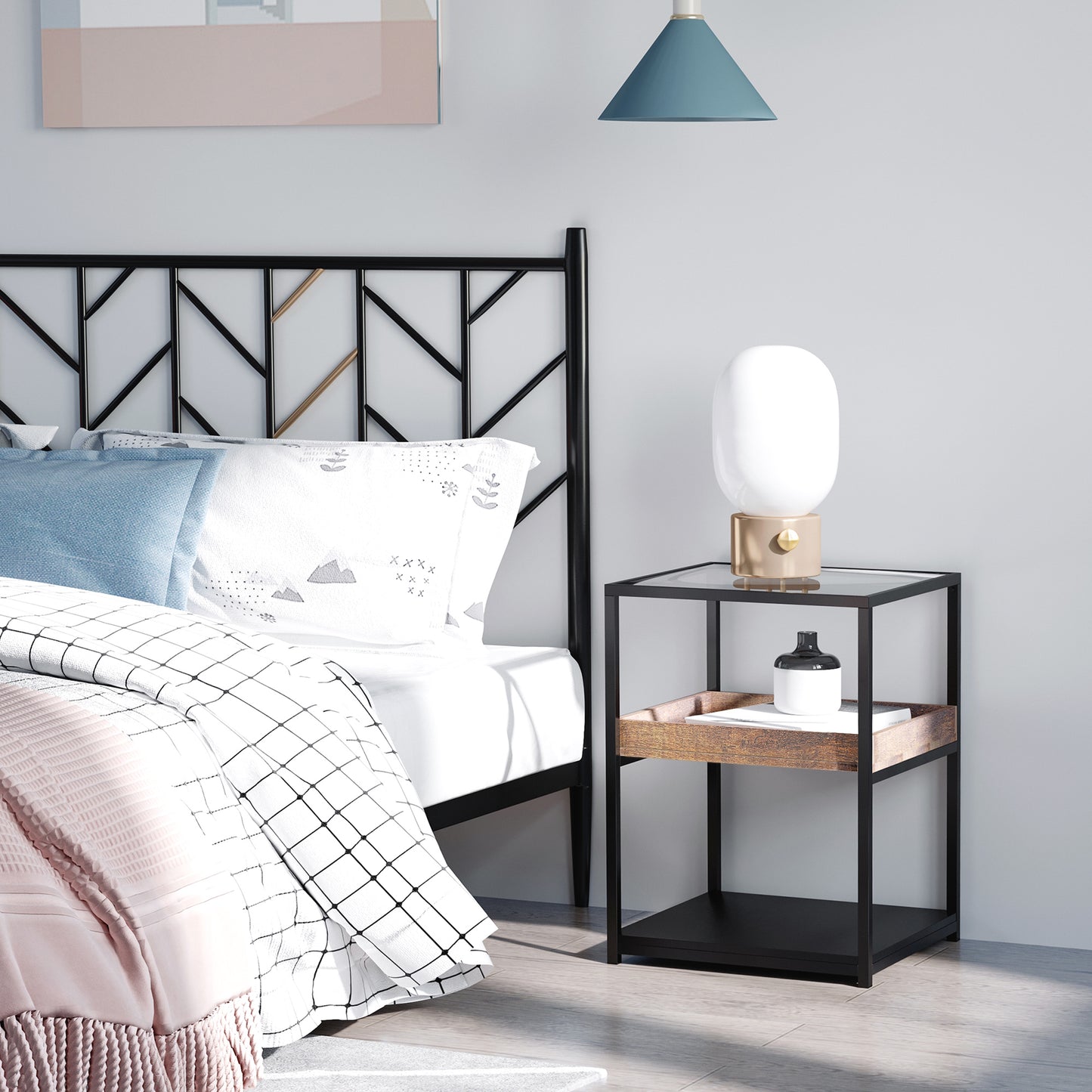 Industrial Side Table with 3-tier Storage Shelves Rustic Brown