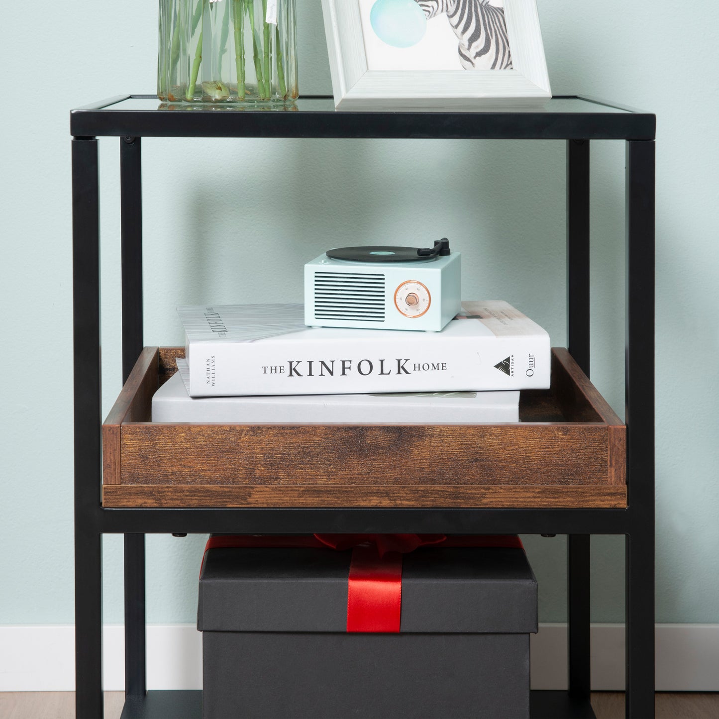 Industrial Side Table with 3-tier Storage Shelves Rustic Brown