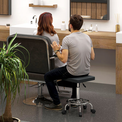 PU Leather Rolling Stool, Height Adjustable Salon Chair, Black