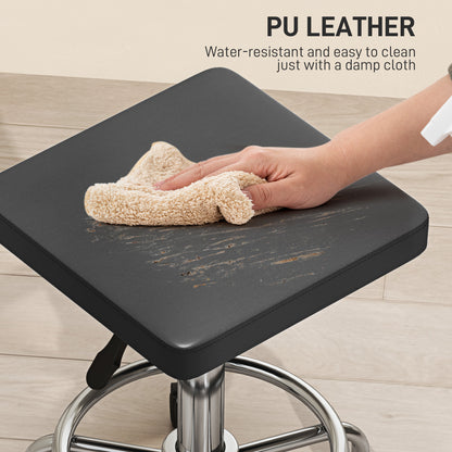 PU Leather Rolling Stool, Height Adjustable Salon Chair, Black
