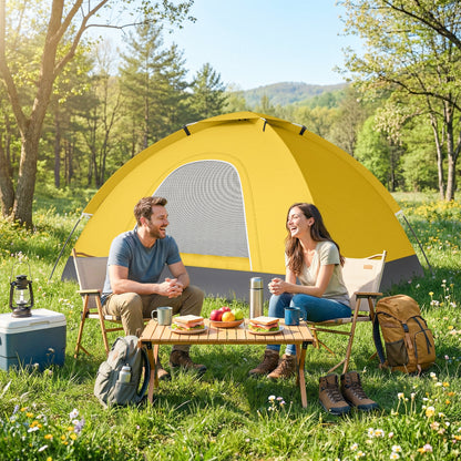 2 Person Camping Tent, Dome Tent with Storage Pocket, Yellow