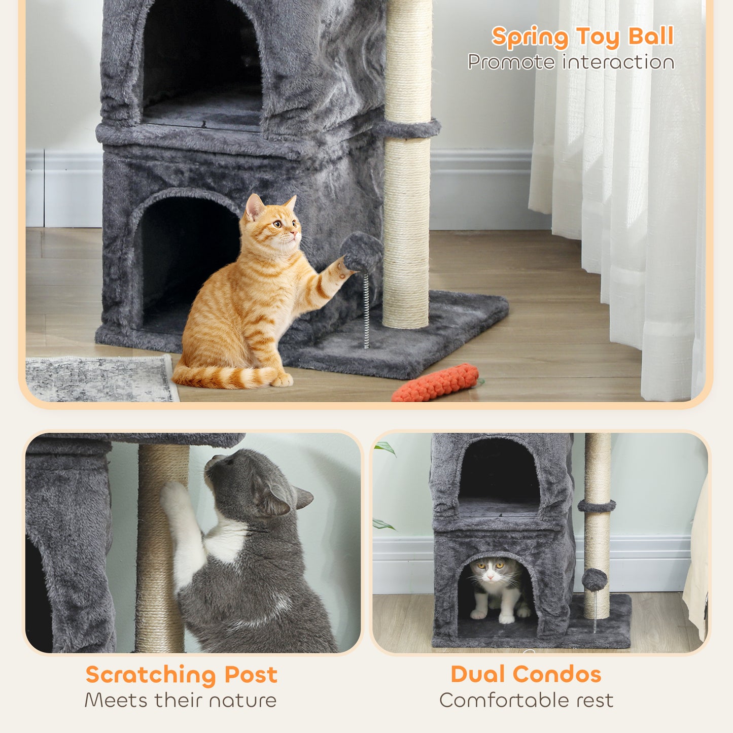 Small Cat Tree for Large Adult Cats Up to 7 KG with Large Perch 66 cm