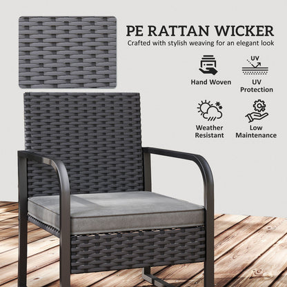 Rattan Bistro Set, 3 Piece Garden Furniture Set Cushions, Black
