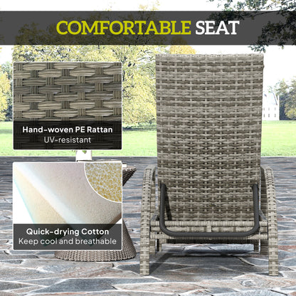 PE Rattan Sun Lounger with 4-Level Adjustable Backrest, Mixed-grey