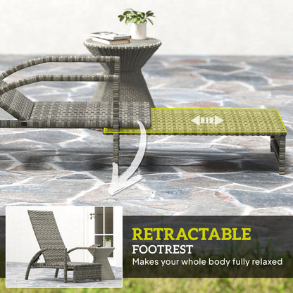 PE Rattan Sun Lounger with 4-Level Adjustable Backrest, Mixed-grey
