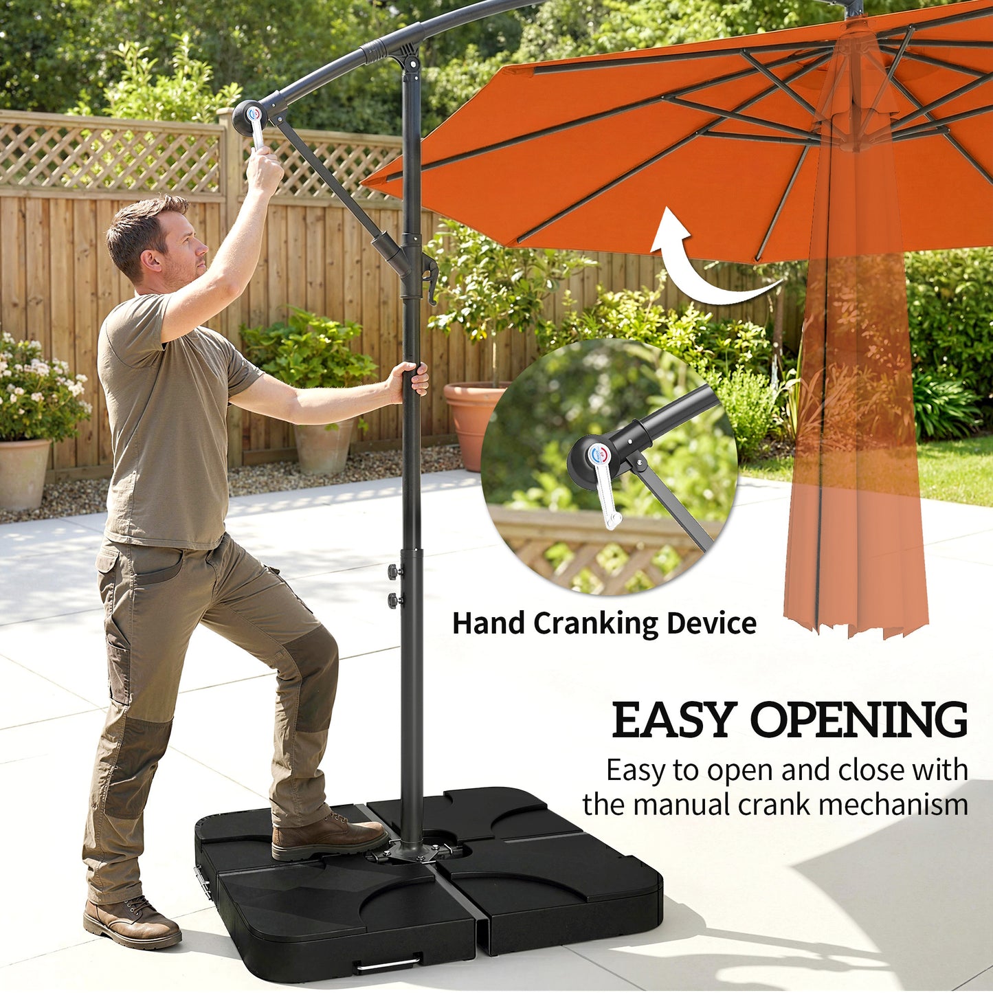 3(m) Banana Parasol Cantilever Umbrella Garden w/ Base Weights - Orange