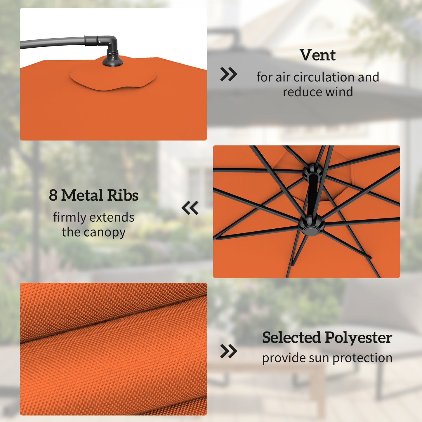 3(m) Banana Parasol Cantilever Umbrella Garden w/ Base Weights - Orange