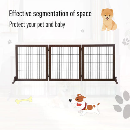 3 Panel Pet Gate Pine Frame Indoor Foldable Dog Barrier w/Supporting Foot Dividing Line Aisles Stairs