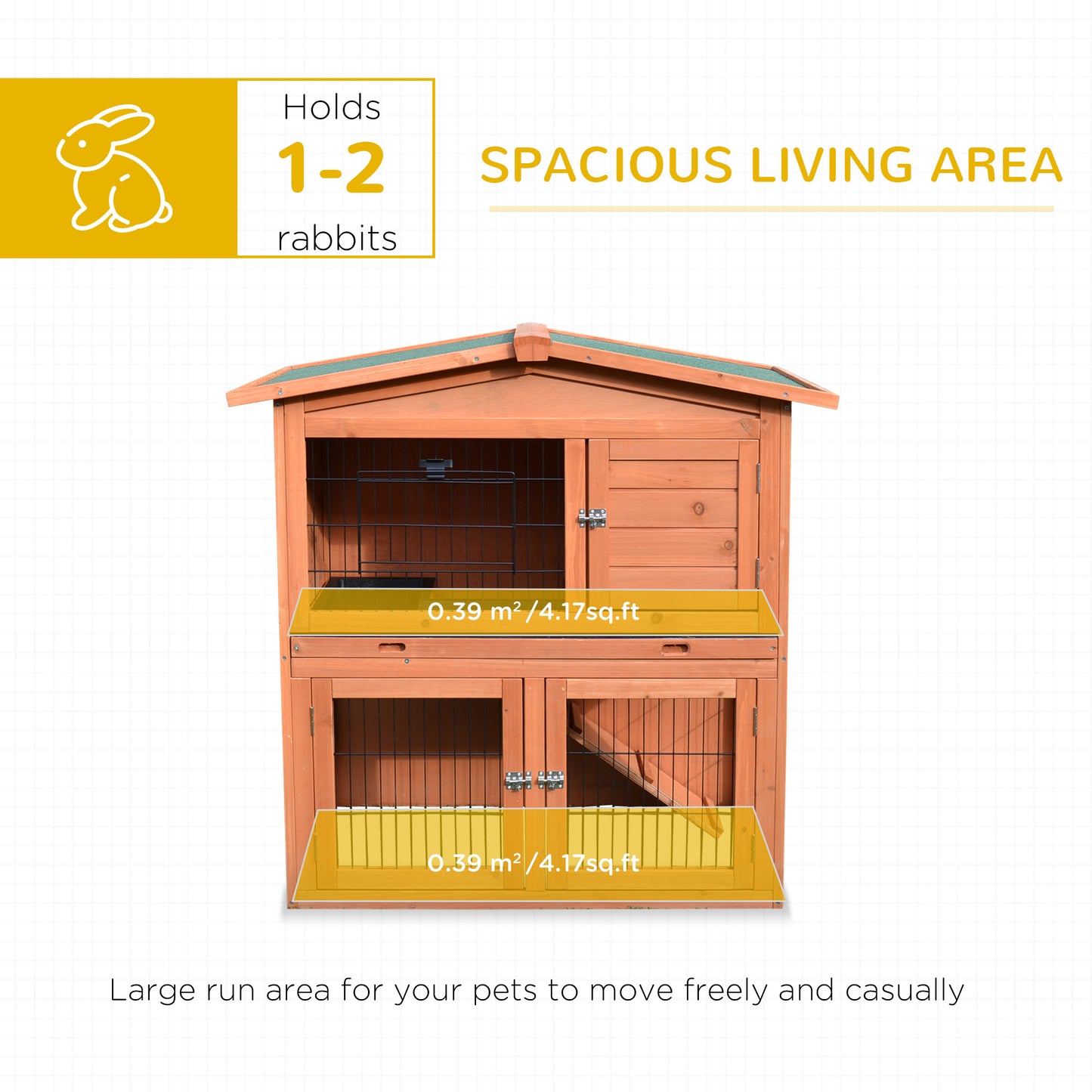 2-Tier Rabbit Hutch Outdoor, Large Guinea Pig Hutch, Bunny Cage with Ramp, Rabbit Run, Slide Out Tray for Indoor 100.5 x 55 x 101 cm
