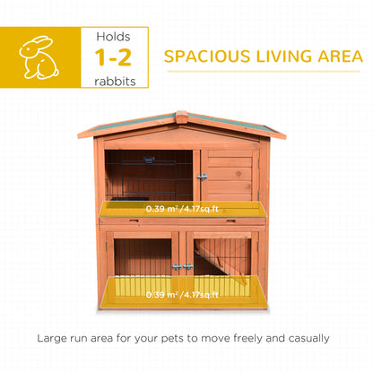 2-Tier Rabbit Hutch Outdoor, Large Guinea Pig Hutch, Bunny Cage with Ramp, Rabbit Run, Slide Out Tray for Indoor 100.5 x 55 x 101 cm