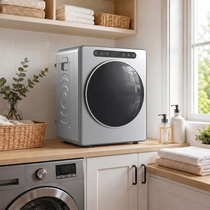 5kg Vented Tumble Dryer, 1000W Compact Freestanding Tumble Dryer with Stainless Steel Anti-Crease Reverse Tumble, Extra Dry & ECO Modes, Multiple Timer & Heat Settings, Silver Tone