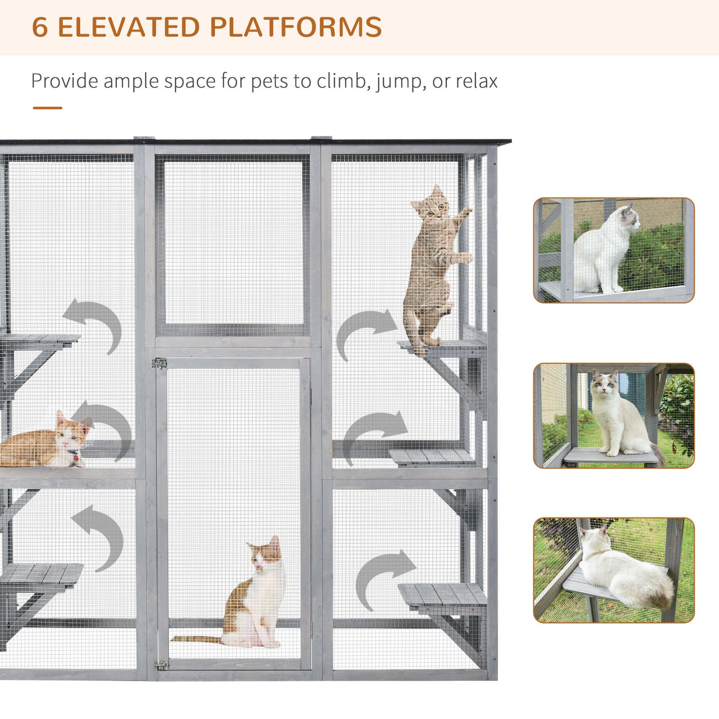 Wooden Cat House with Platforms, Cat Cage for Multiple Kittens