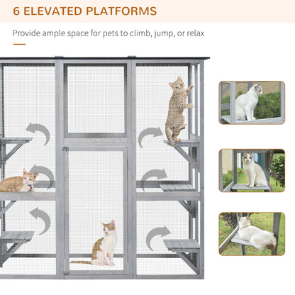 Wooden Cat House with Platforms, Cat Cage for Multiple Kittens