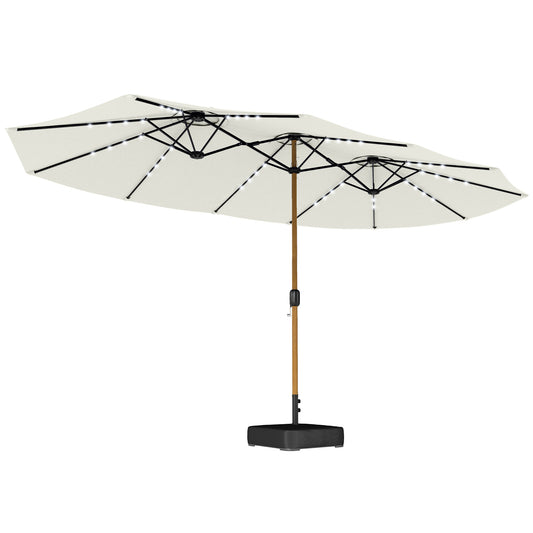 Double Sided Garden Parasol with 48 Solar LED Lights 4.6m Cream White