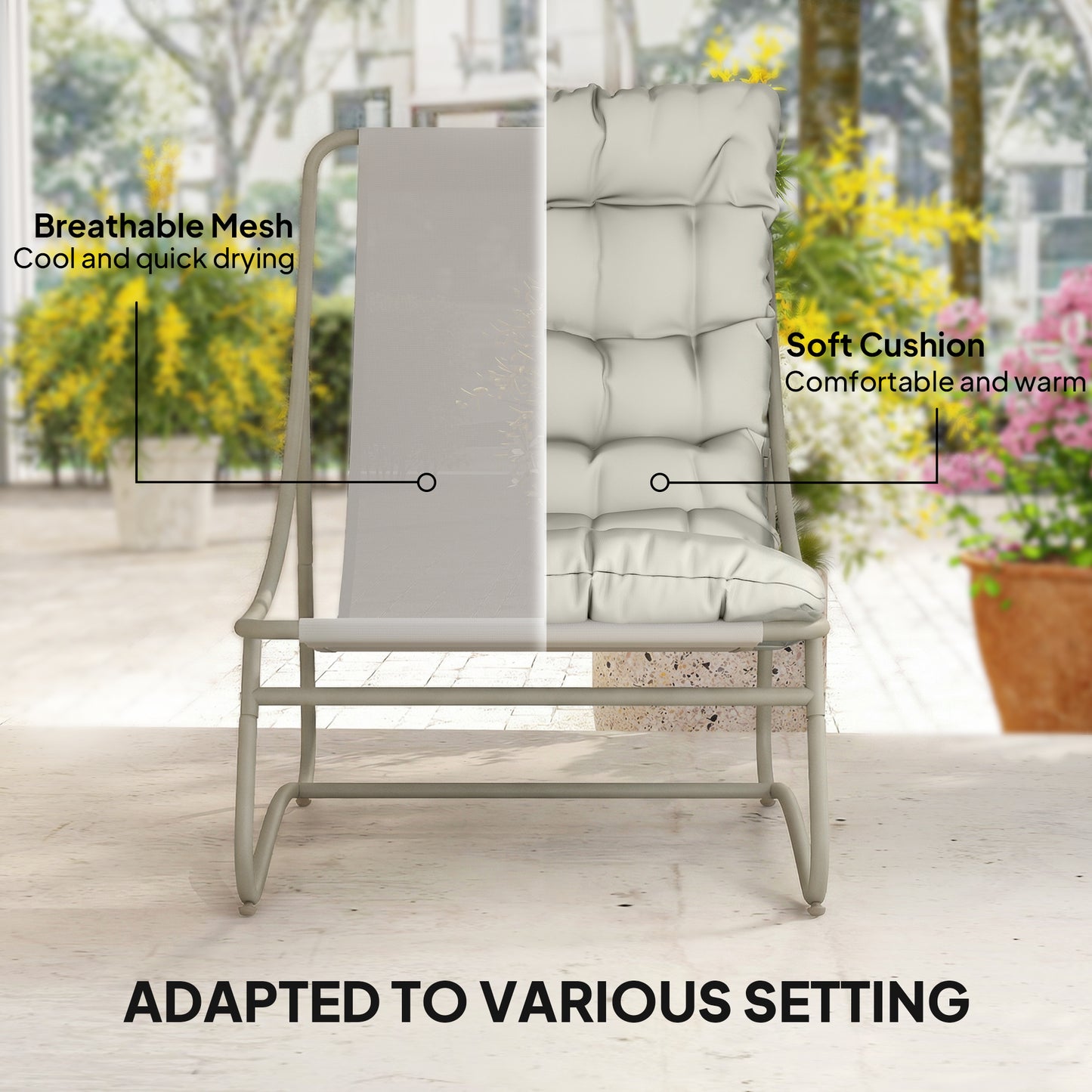 Garden Bistro Set, Bistro Table and Chairs w/ Cushions, Light Grey
