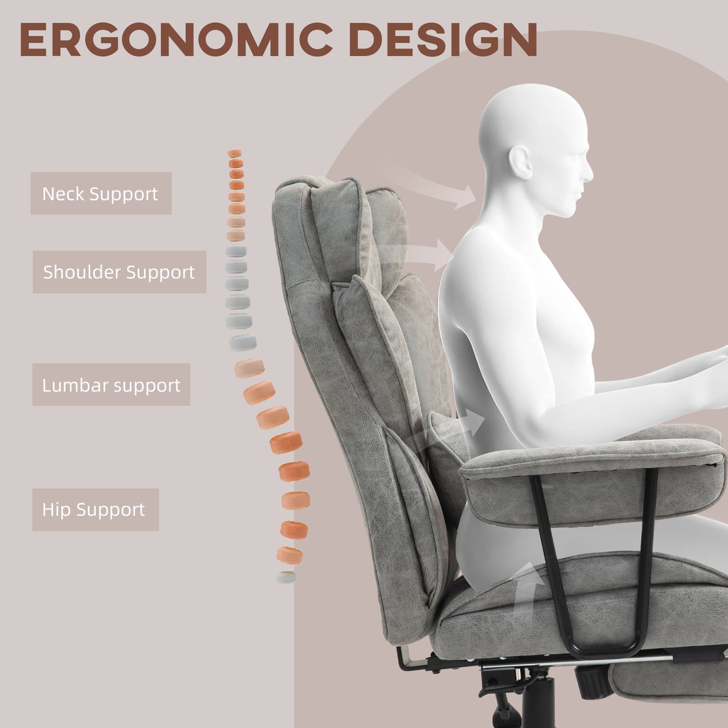 Massage Office Chair, Heated Reclining Desk Chair, Grey