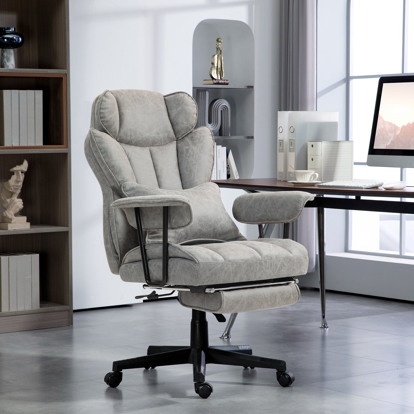 Massage Office Chair, Heated Reclining Desk Chair, Grey