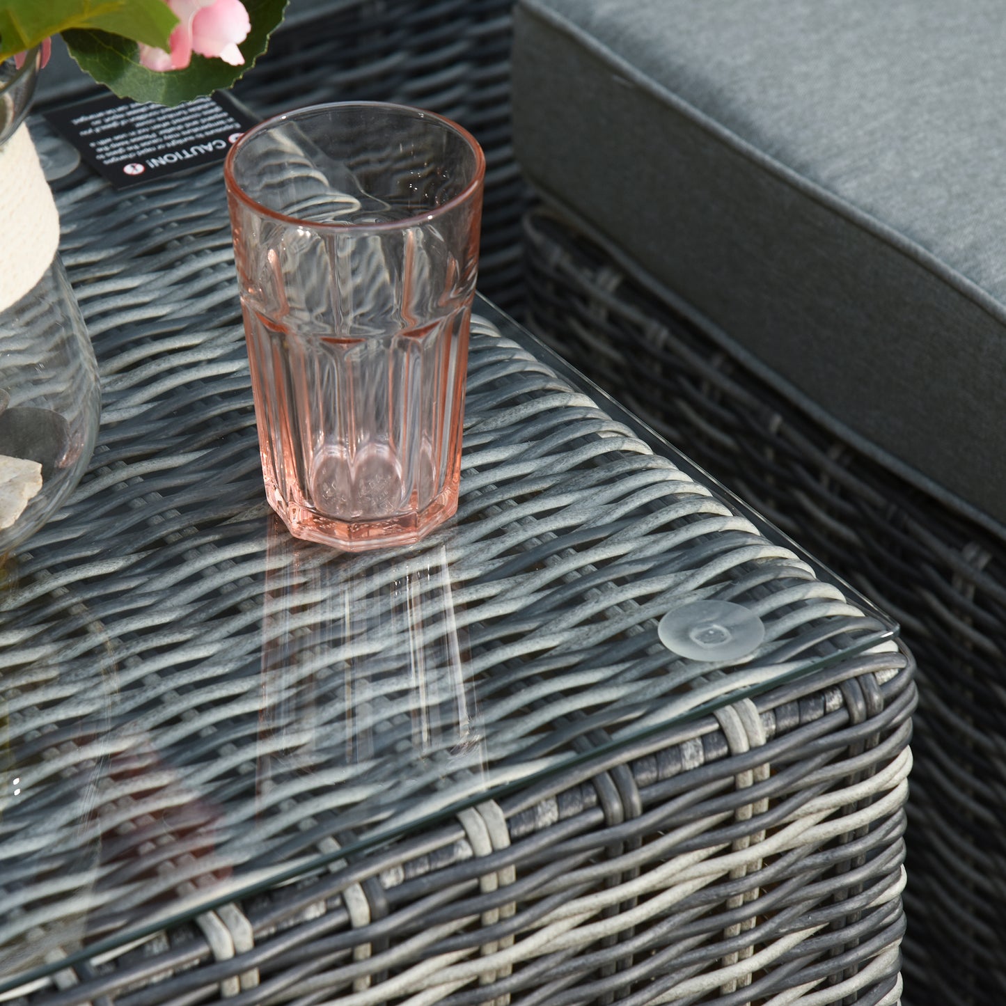 2 Seater Rattan Garden Furniture Set w/ Tall Glass-Top Table Aluminium Frame Balcony Set, Mixed Grey