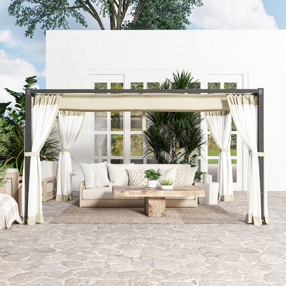 3 x 4m Pergola with Retractable Roof and Netting, Khaki