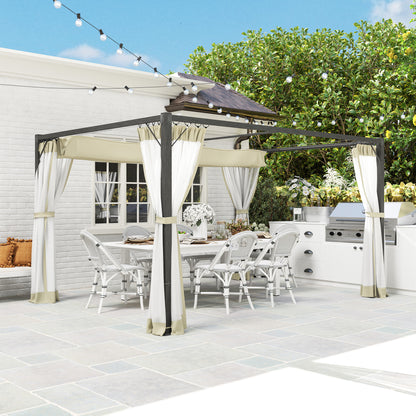 3 x 4m Pergola with Retractable Roof and Netting, Khaki