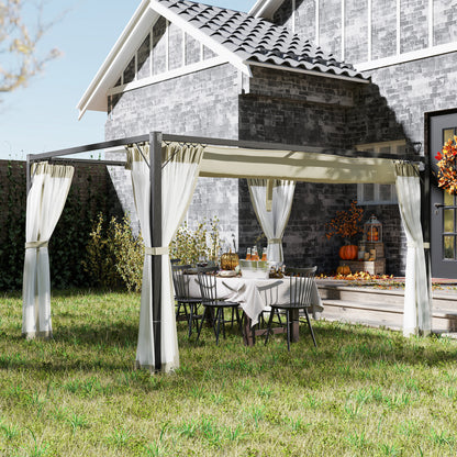 3 x 4m Pergola with Retractable Roof and Netting, Khaki