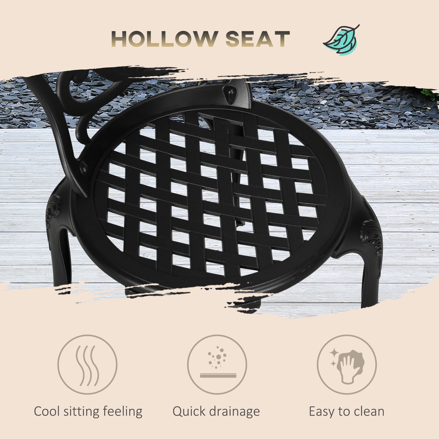 3 Piece Patio Bistro Set Outdoor Table Set with Umbrella Hole Black