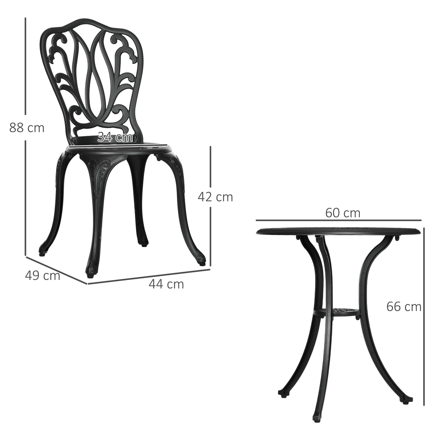 3 Piece Patio Bistro Set Outdoor Table Set with Umbrella Hole Black