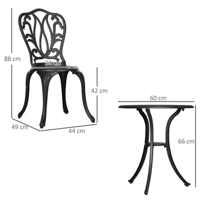 3 Piece Patio Bistro Set Outdoor Table Set with Umbrella Hole Black