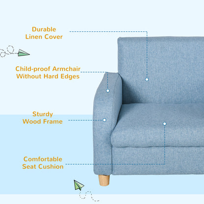 Child Armchair Wood Frame w/ Padding Seat Low-Rise Bedroom Blue
