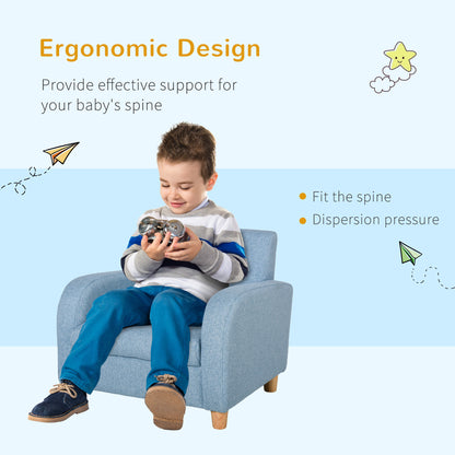 Child Armchair Wood Frame w/ Padding Seat Low-Rise Bedroom Blue