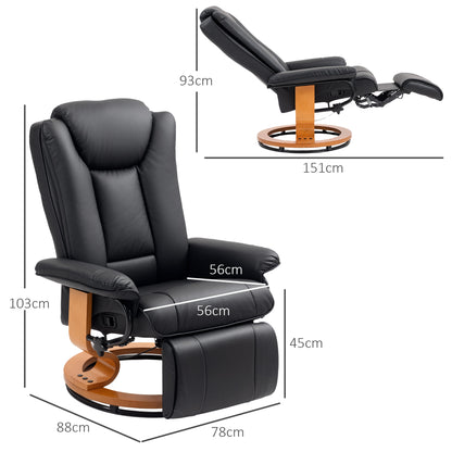 PU Leather Reclining Armchair with Footrest for Living Room, Black